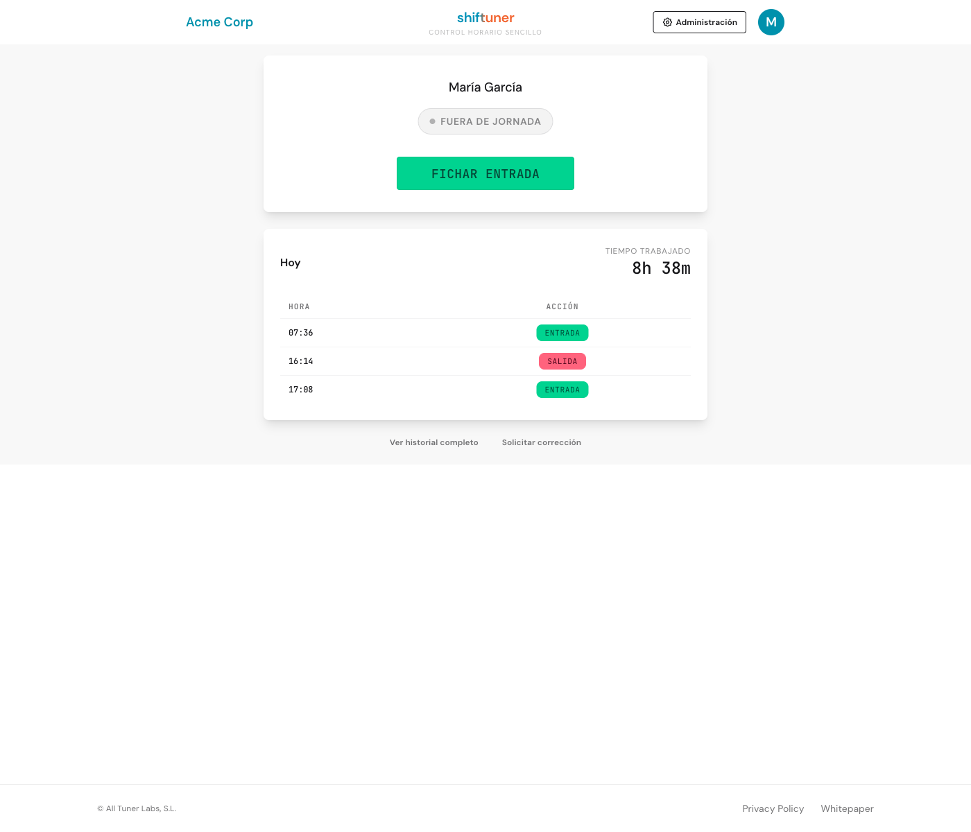 Employee clock dashboard